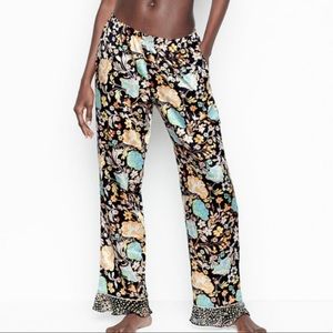Victoria’s Secret Black Floral Satin Flounce Pajama Pants